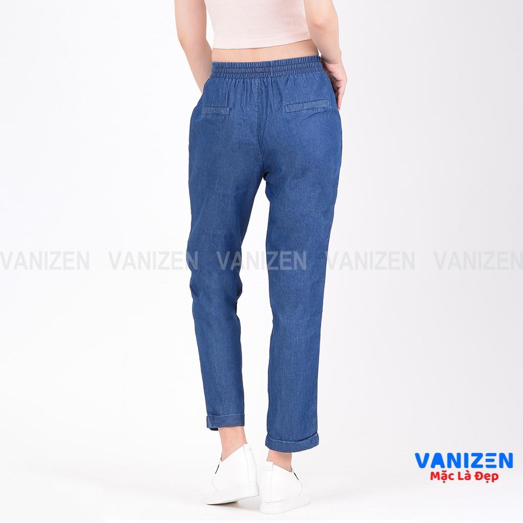 Quần jean giấy nữ ống rộng baggy đẹp lưng cao cạp chun trơn hàng cao cấp mã 352 VANIZEN