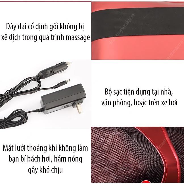 Gối massage hồng ngoại 8 bi matxa cổ, lưng, vai, gáy, toàn thân - Máy massage xe hơi