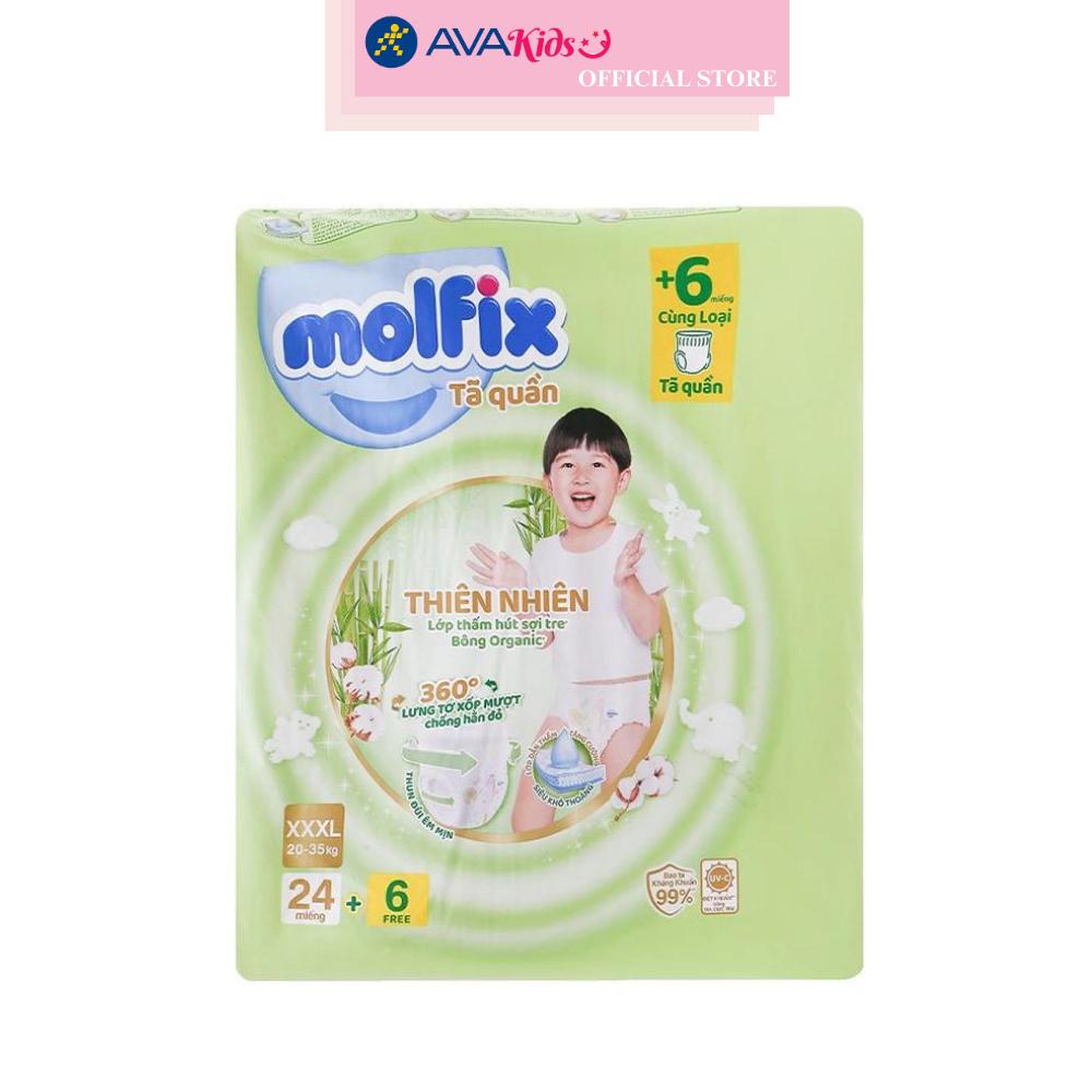 Tã quần Molfix thiên nhiên size XXXL 24 + 6 miếng (20 - 35 kg)