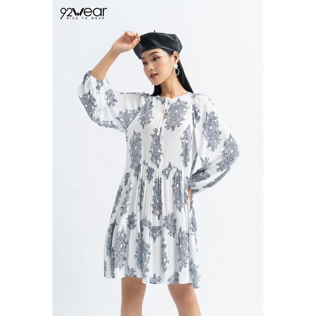 Đầm váy nữ hoa nhí 92WEAR đủ màu, đủ size, dáng xòe cổ tròn tay dài quý phái DXW0326 ! *