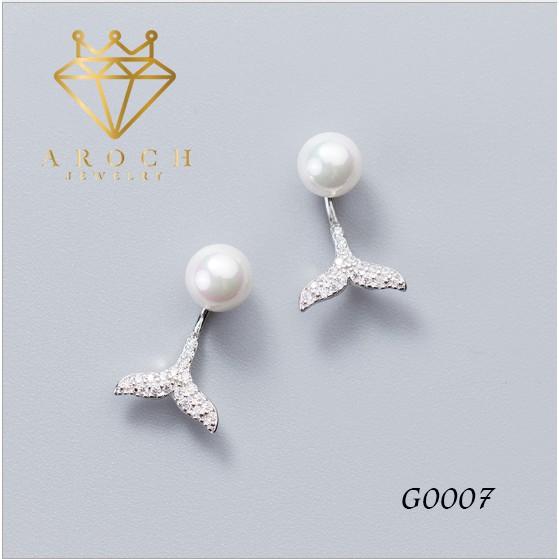 Khuyên tai bạc Ý s925 đuôi cá đính ngọc G0007 - AROCH Jewelry