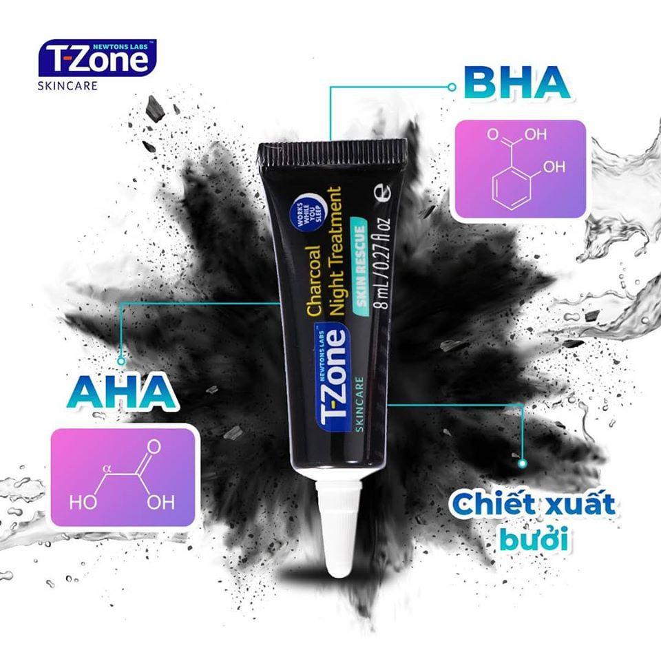 Gel chống thâm sau nặn mụn, se khít lỗ chân lông T-Zone Charcoal Night Treatment 8ml