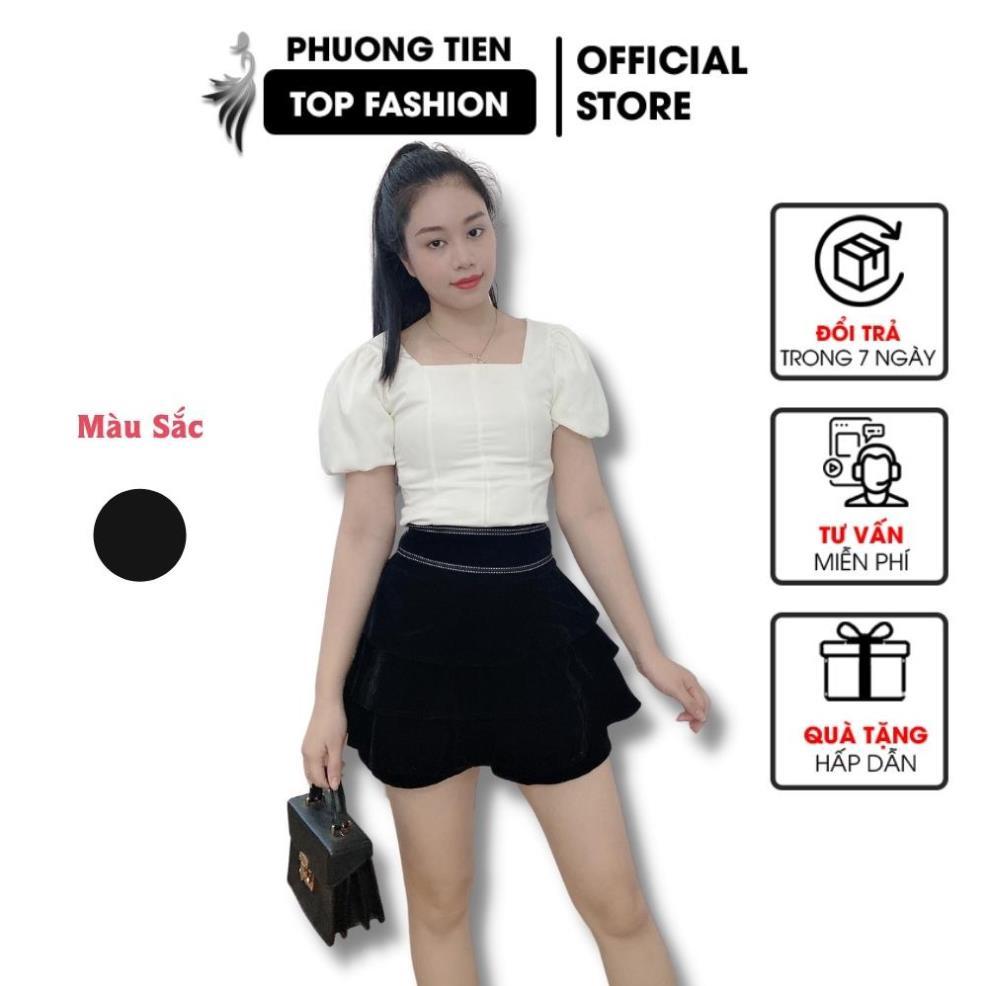 Chân Váy Nhung 4 Tầng,Chân Váy Nhung Dáng Xòe Cạp Điểm Viền Trắng Rất Tinh Tế , Có Quần Đùi Bên Trong Co Dãn 4 Chiều