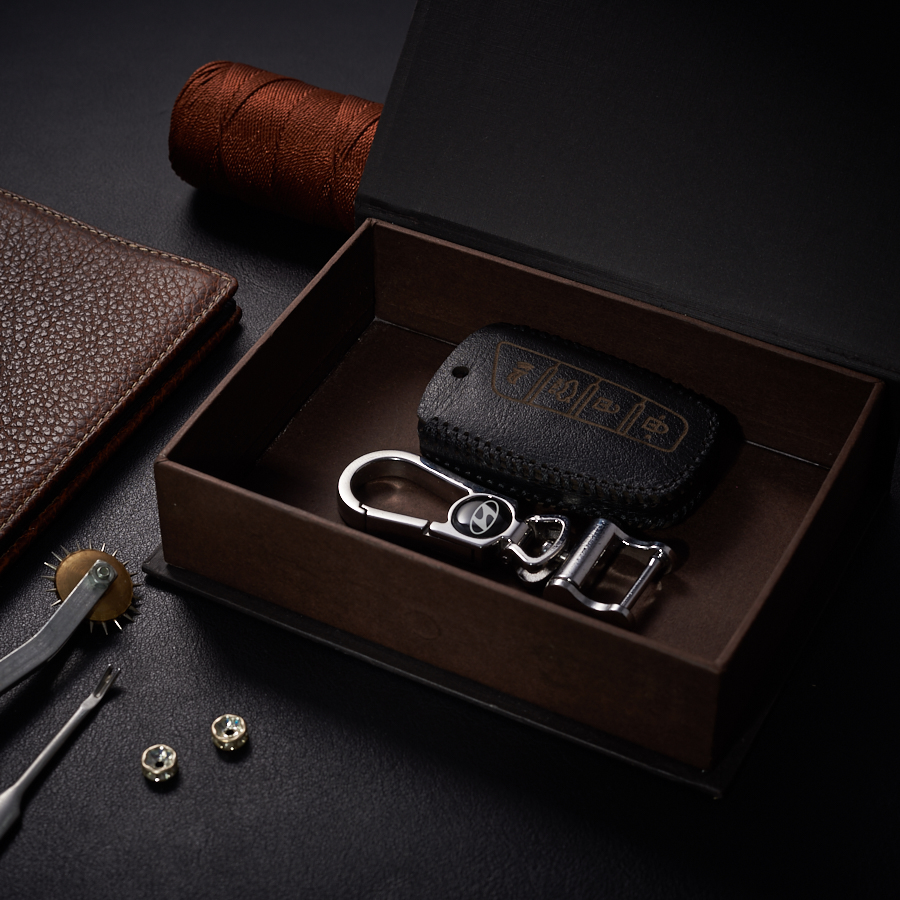 Bao Da Chìa Khóa dành cho Ô Tô Hyundai Santafe 2017 4 nút dạng hộp Da Bò Nappa Màu đen