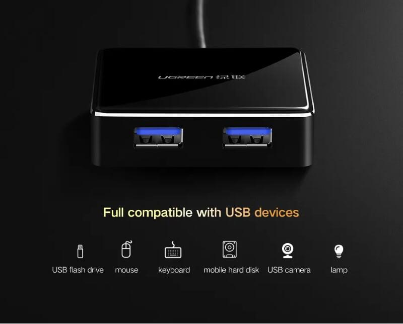 Ugreen UG20786US168TK 20CM màu Đen Bộ chia HUB USB 3.0 sang 4 USB 3.0 hỗ trợ nguồn 5V - HÀNG CHÍNH HÃNG