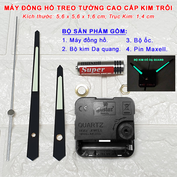 MÁY ĐỒNG HỒ KIM TRÔI CAO CẤP EASTAR + BỘ KIM DẠ QUANG & PIN MAXELL