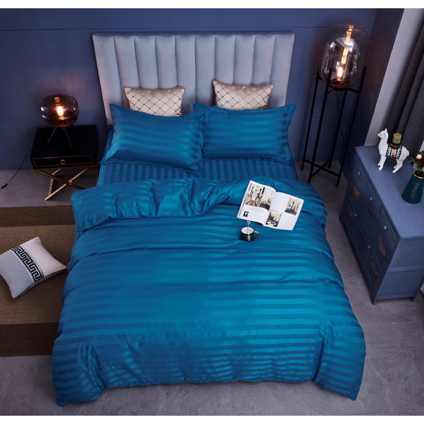 Bộ Chăn Ga Gối 4 Món Kẻ Sọc Cotton 3F Cao Cấp – 1m8x2m – FF09