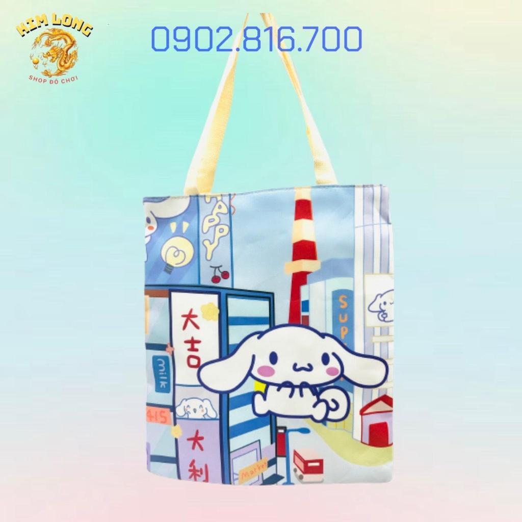 Túi xách đeo vai túi tote vải đi học thêm đi chơi in 2 mặt hình hoạt hình - hình bé gái cute dễ thương có khóa kéo
