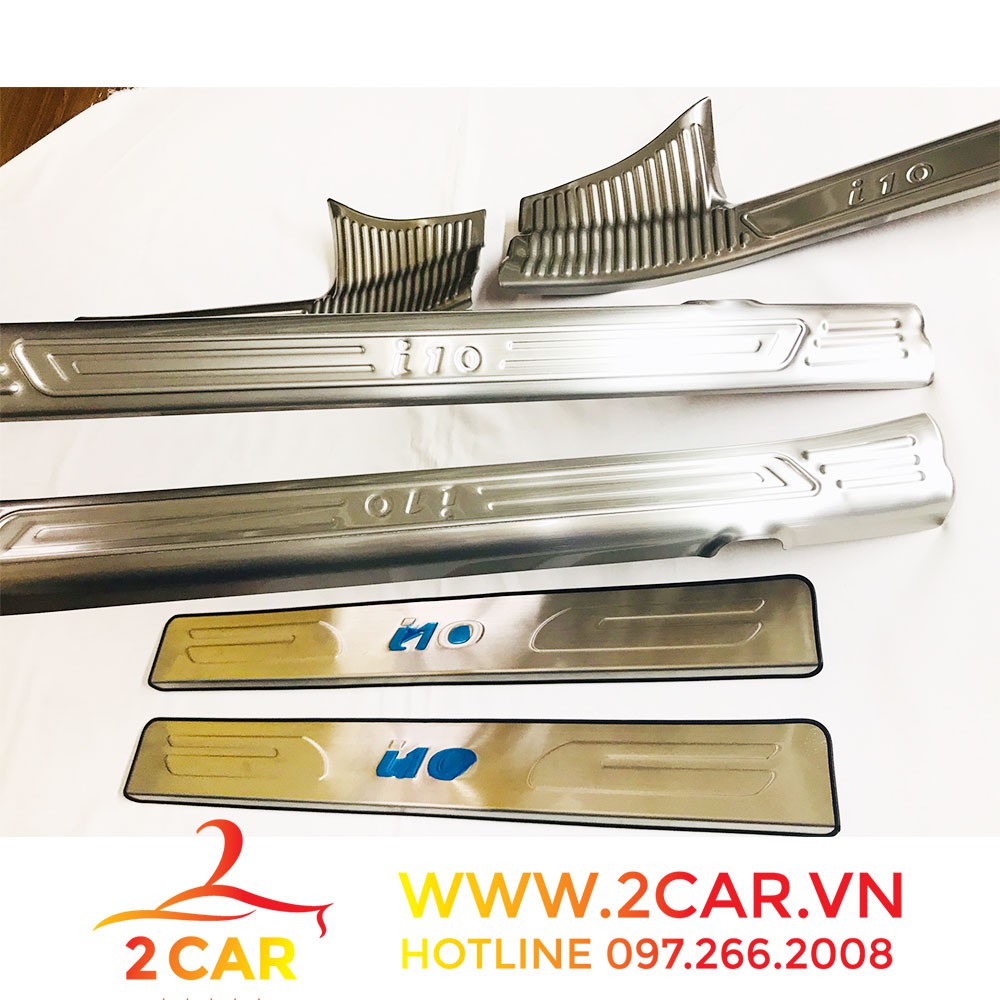 Ốp Bậc Cửa, Nẹp bước Chân Trong Ngoài Xe Hyundai i10 2014 - 2020 Hàng inox, 8 chi tiết