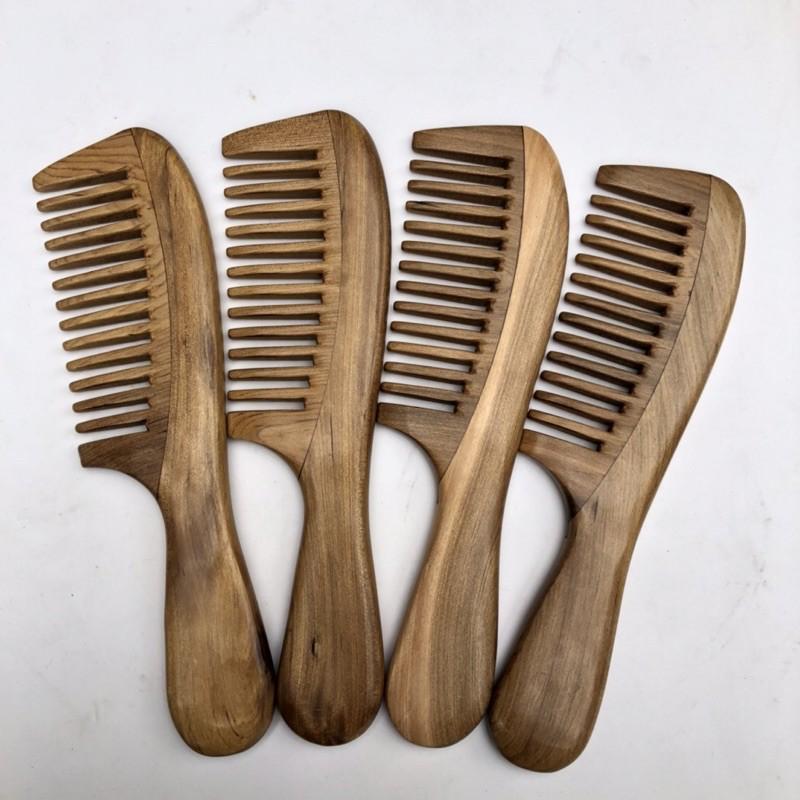 Lược gỗ tự nhiên răng thưa massage đầu giúp lưu thông máu Chải tóc xù, rối, xoăn/ chống tích điện - Chăm sóc tóc