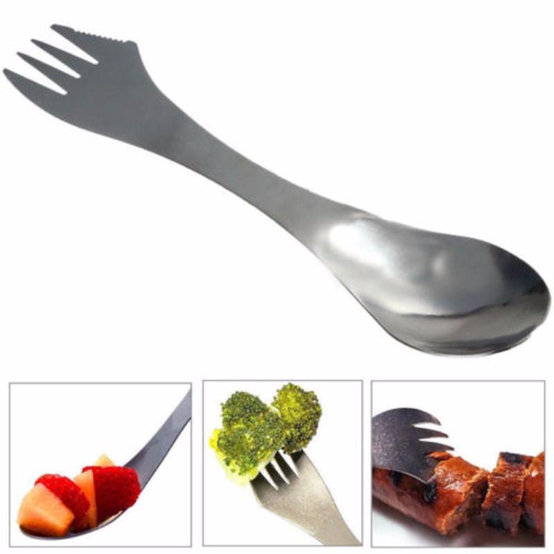 Muỗng nĩa ăn bằng thép không gỉ 3 trong 1 tiện dụng khi đi cắm trại