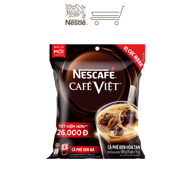 [TẶNG BỘ 4 CHÉN SỨ] Combo 3 bịch cà phê hòa tan Nescafé café Việt cà phê đen đá (Túi 35 gói x 16g)