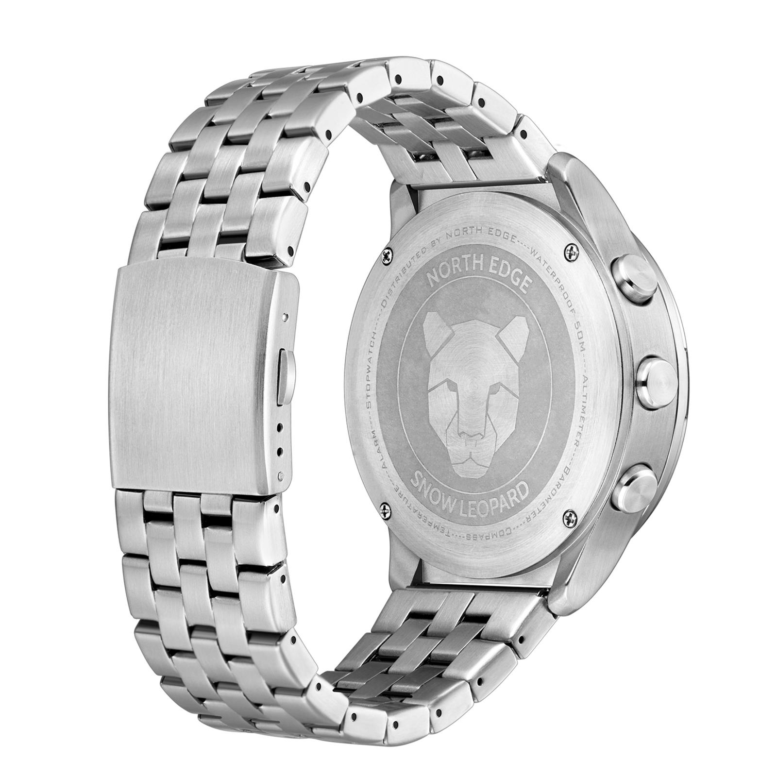 NORTH EDGE Stainless Steel Wrist Watch for Men 50M Waterproof Outdoor Sports Digital Watch with Compass Altimeter Barometer Thermometer