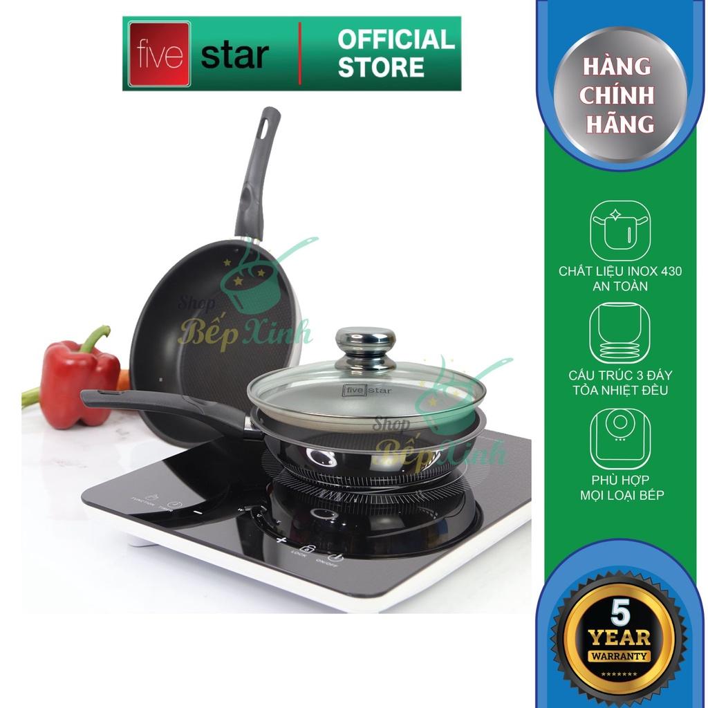 Chảo chống dính 3 đáy inox 430 cao cấp Fivestar Standard có nắp kính , dùng được mọi bếp