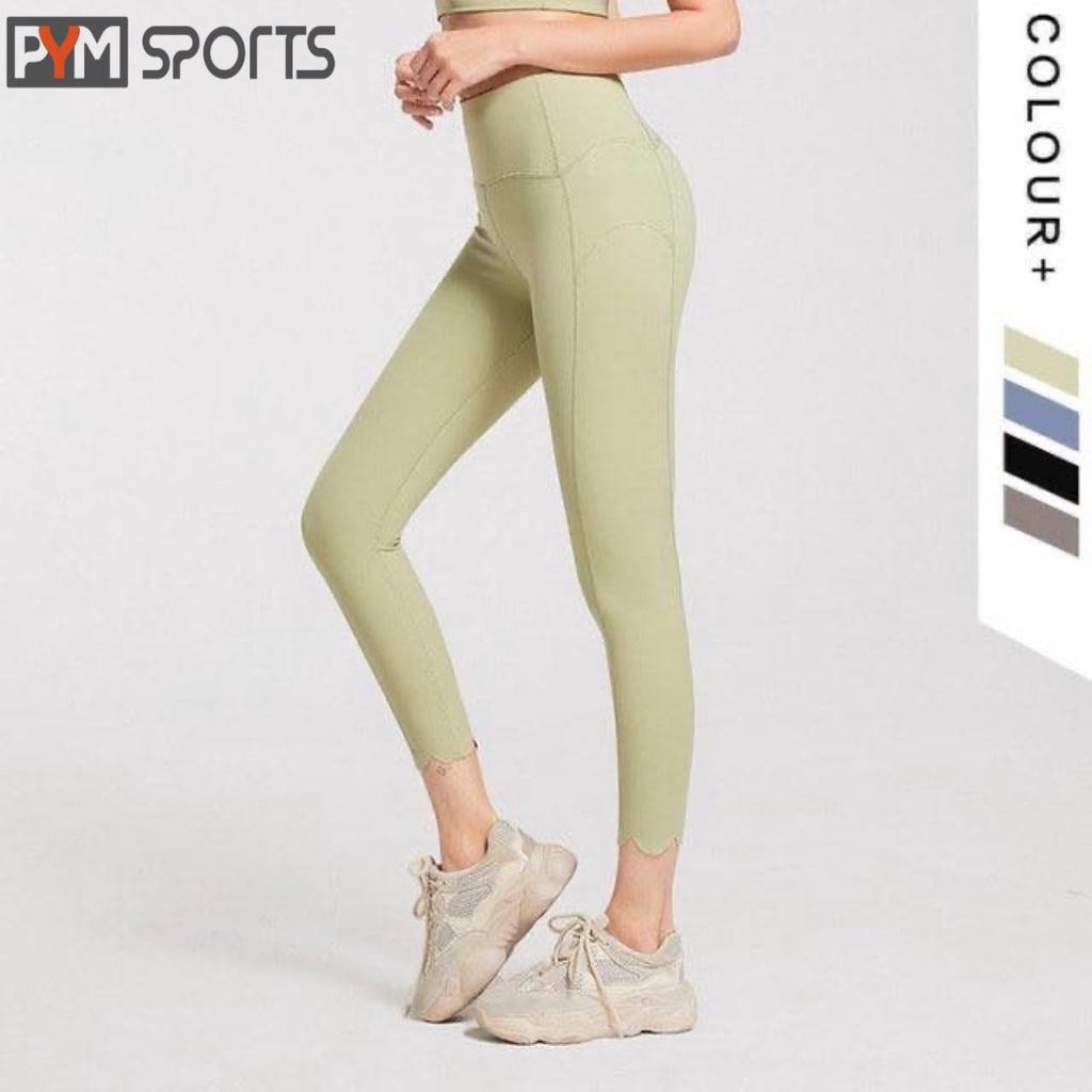 Quần legging ngố tập Yoga - Gym PYMSPORT - PYML024, nâng mông, viền cách điệu, 4 màu đen, xanh dương, xanh cốm, ghi