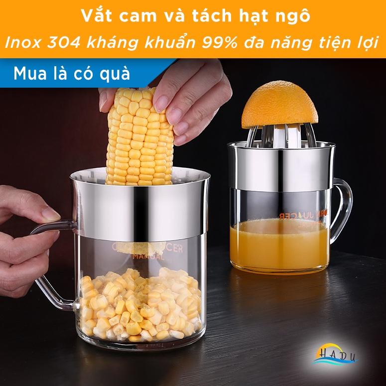 Vắt cam inox bằng tay cao cấp bình thủy tinh kháng khuẩn dễ dàng nhanh chóng tinh khiết tách hạt ngô đa năng HADU