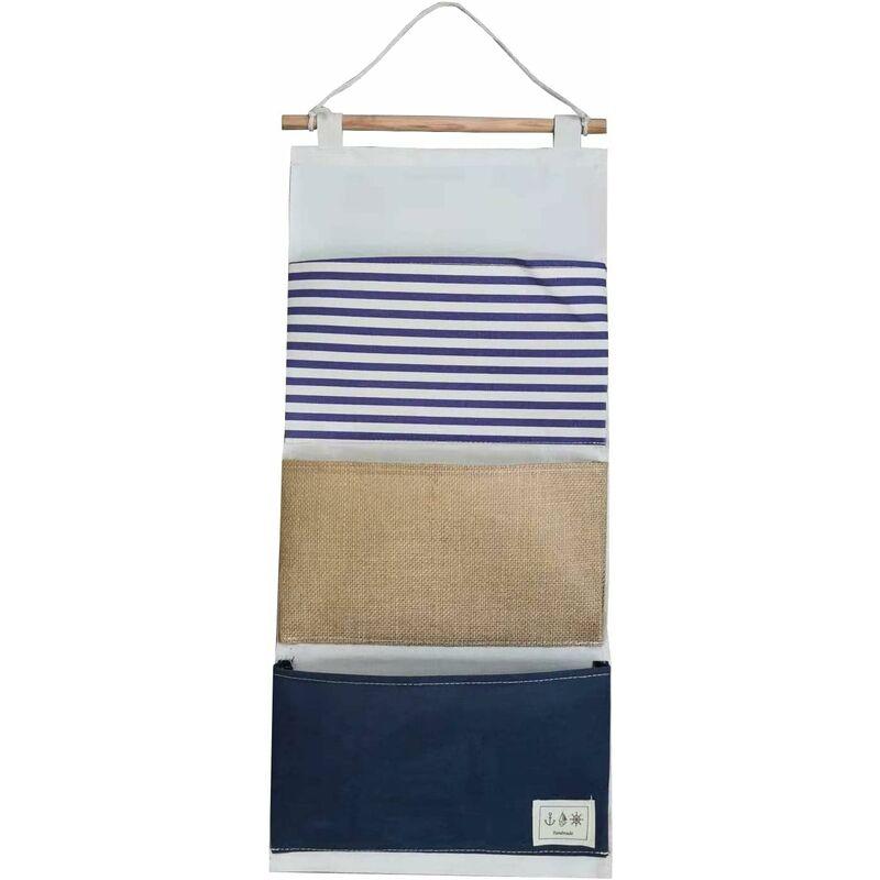 Vải lanh và vải cotton, người giữ tường, tổ chức treo, túi lưu trữ treo, 3 túi (màu xanh hải quân)