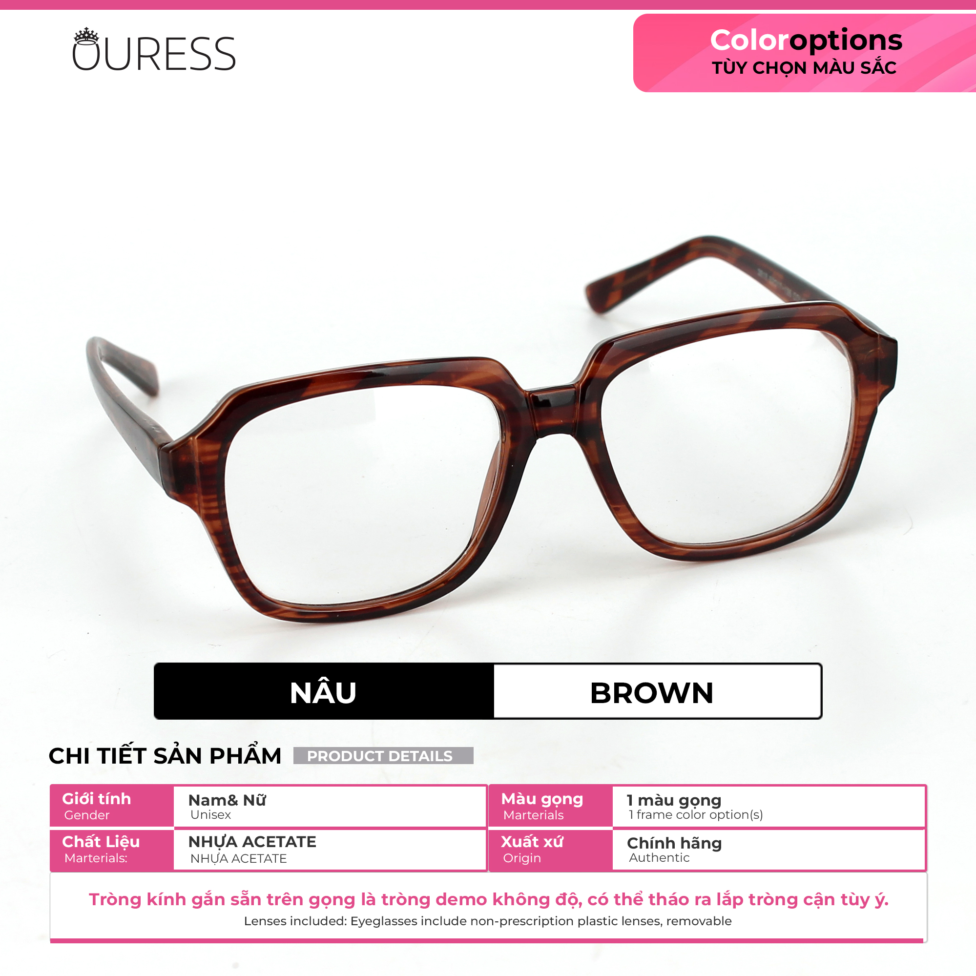 Gọng kính unisex nhựa Acetate cao cấp 3818 size 52-54-58-60