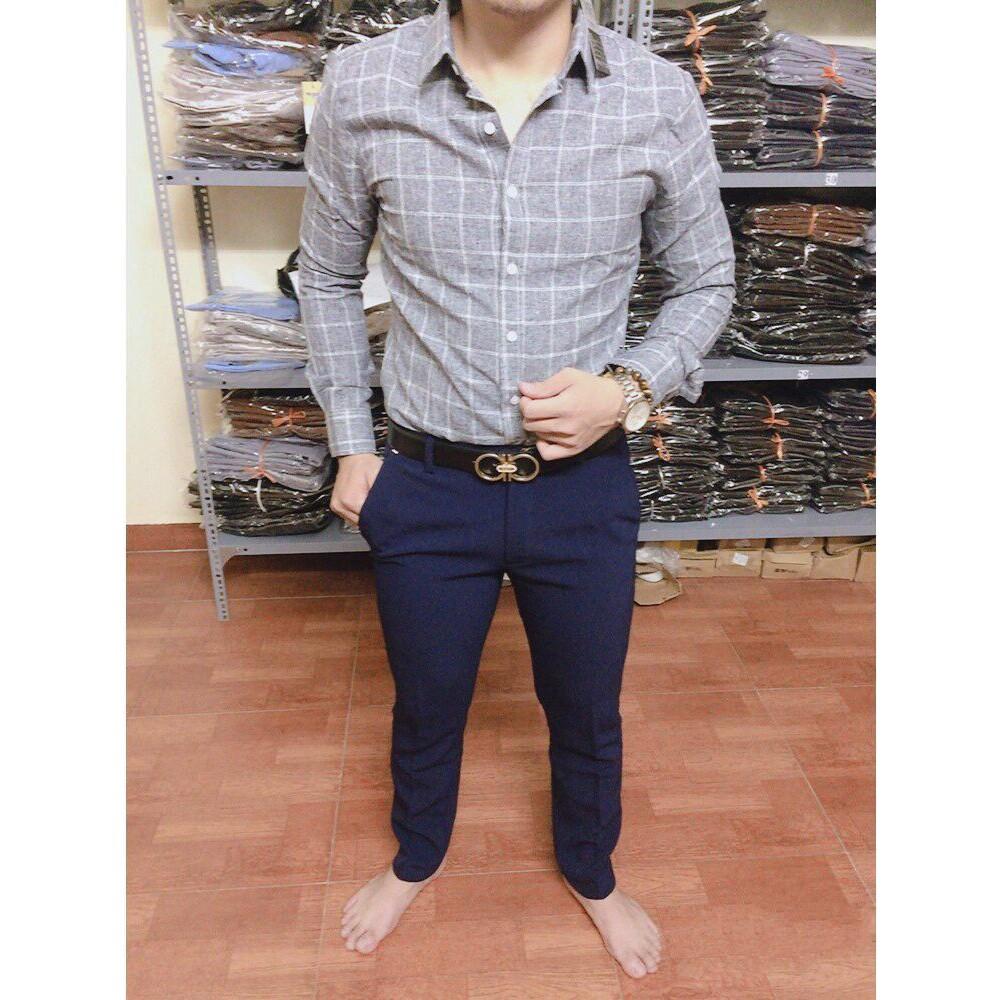 Áo sơ mi nam dài tay Vải Kẻ chất Đũi, Sơ mi nam vải dày dặn chống nhăn loại đẹp