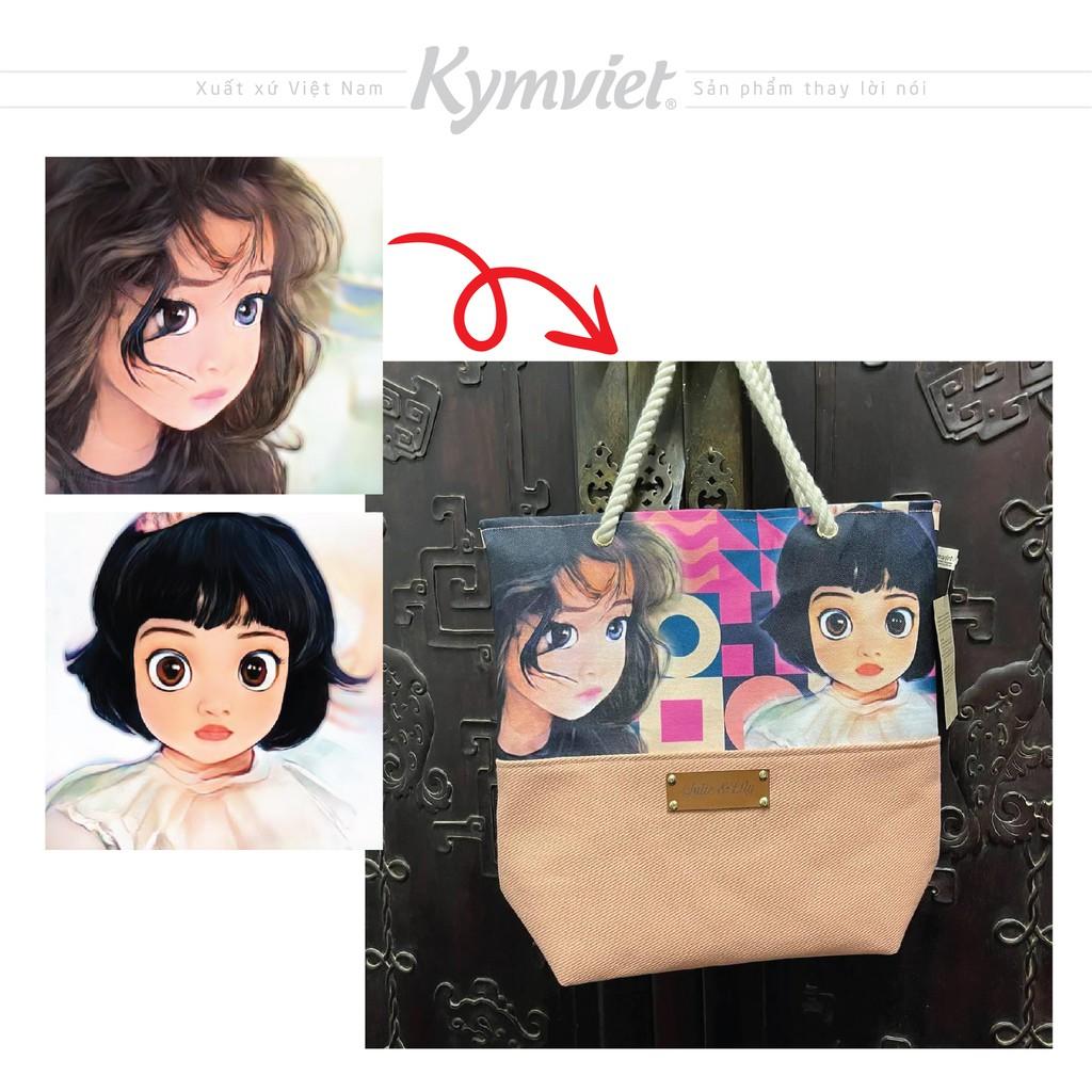 Túi Tote Vải Canvas In Hình Chân Dung Kymviet 100% Handmade, Thiết Kế Thời Trang, Đựng Đồ Đa Năng