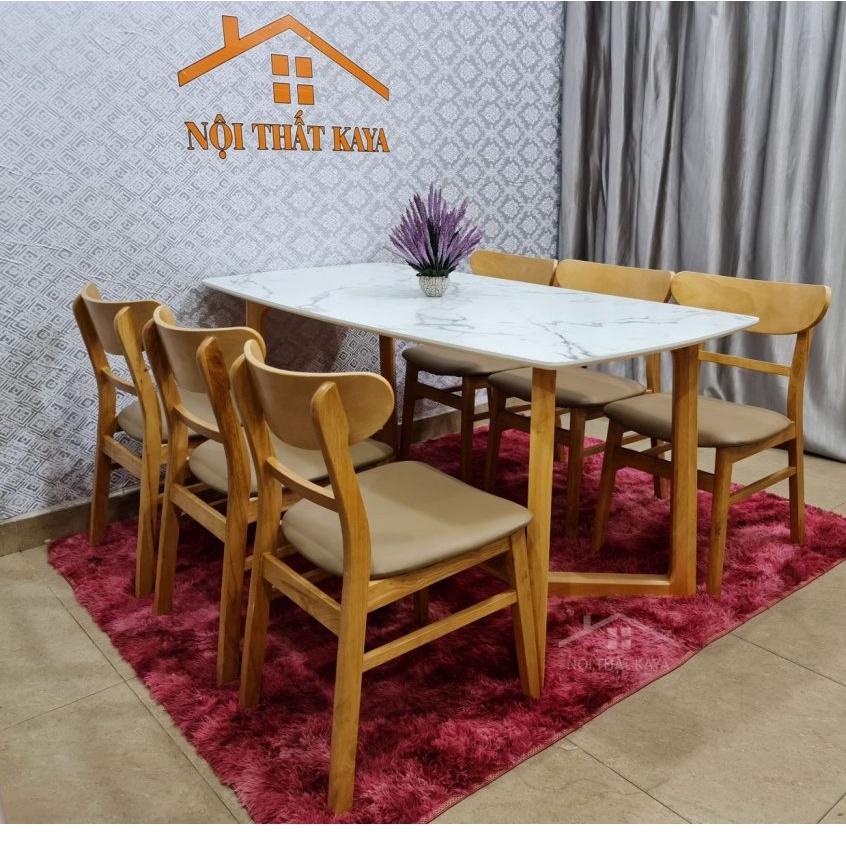 Bộ bàn mặt đá chân M 6 ghế Lunar 1m6 Mặt bàn đá với nguyên liệu được nhập khẩu từ Malaysia công nghệ Ý