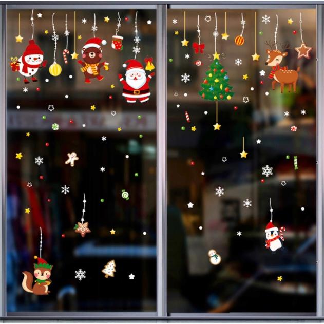 Decal Trang Trí Noel Hai Mặt Hít Tĩnh Điện - Dây rèm phụ kiện noel đáng yêu