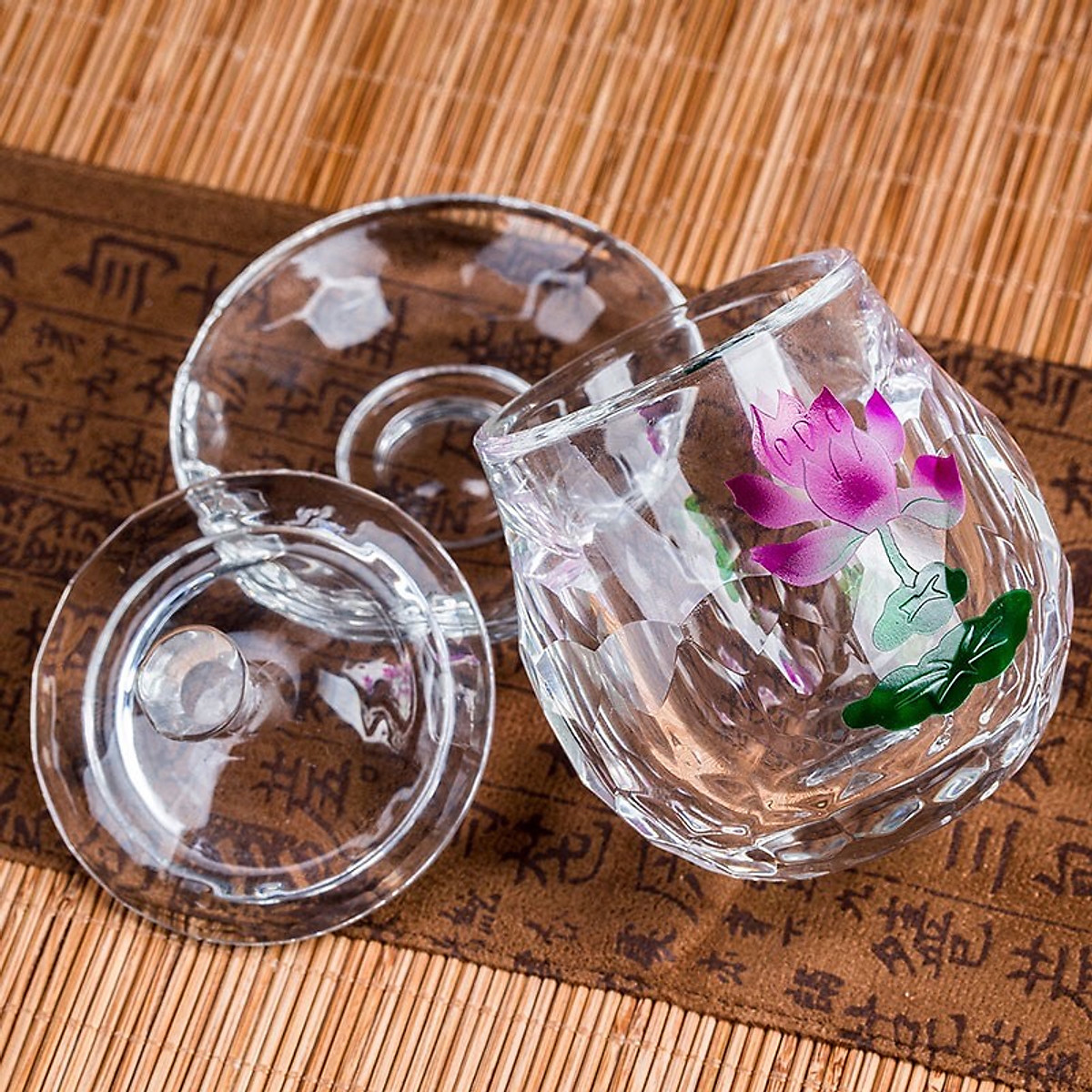 Ly nước thờ Fa Lê in Hoa sen Tím BH12106