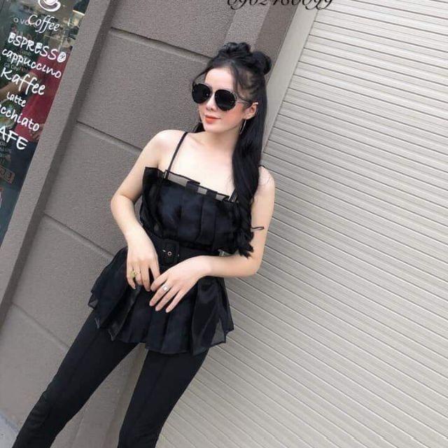 Sét áo bèo xếp ly 2 dây quần tây