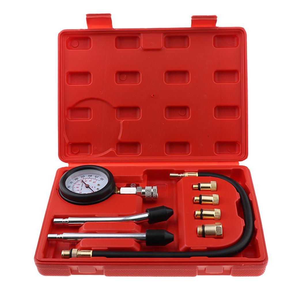 8pcs Auto  Gas Engine Cylinder Compression Tester Gauge Kit