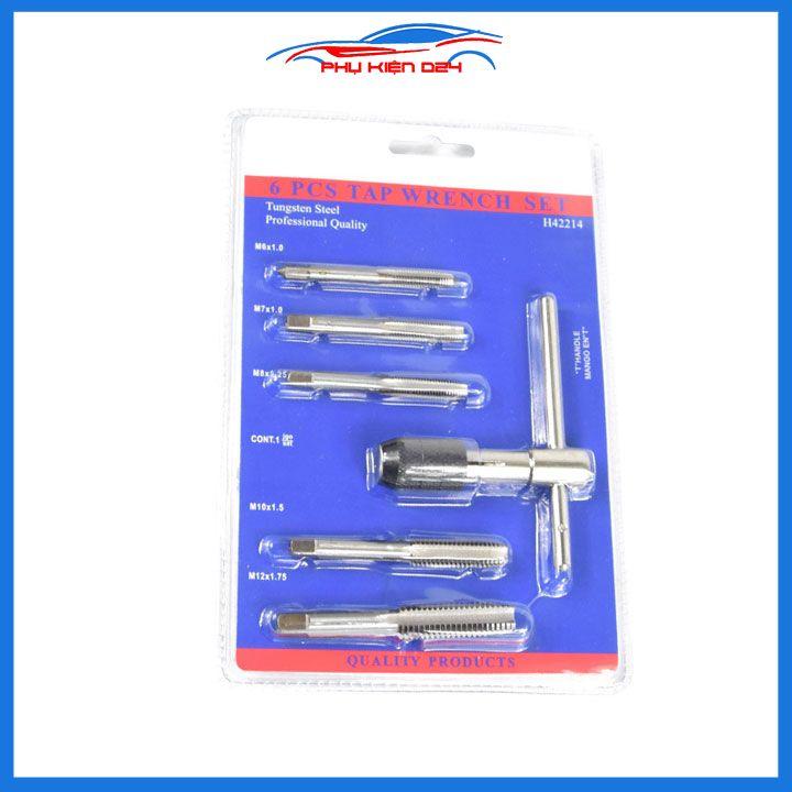 Tay quay taro tự động dài 100mm M6-M12 kèm 5 mũi taro tạo ren
