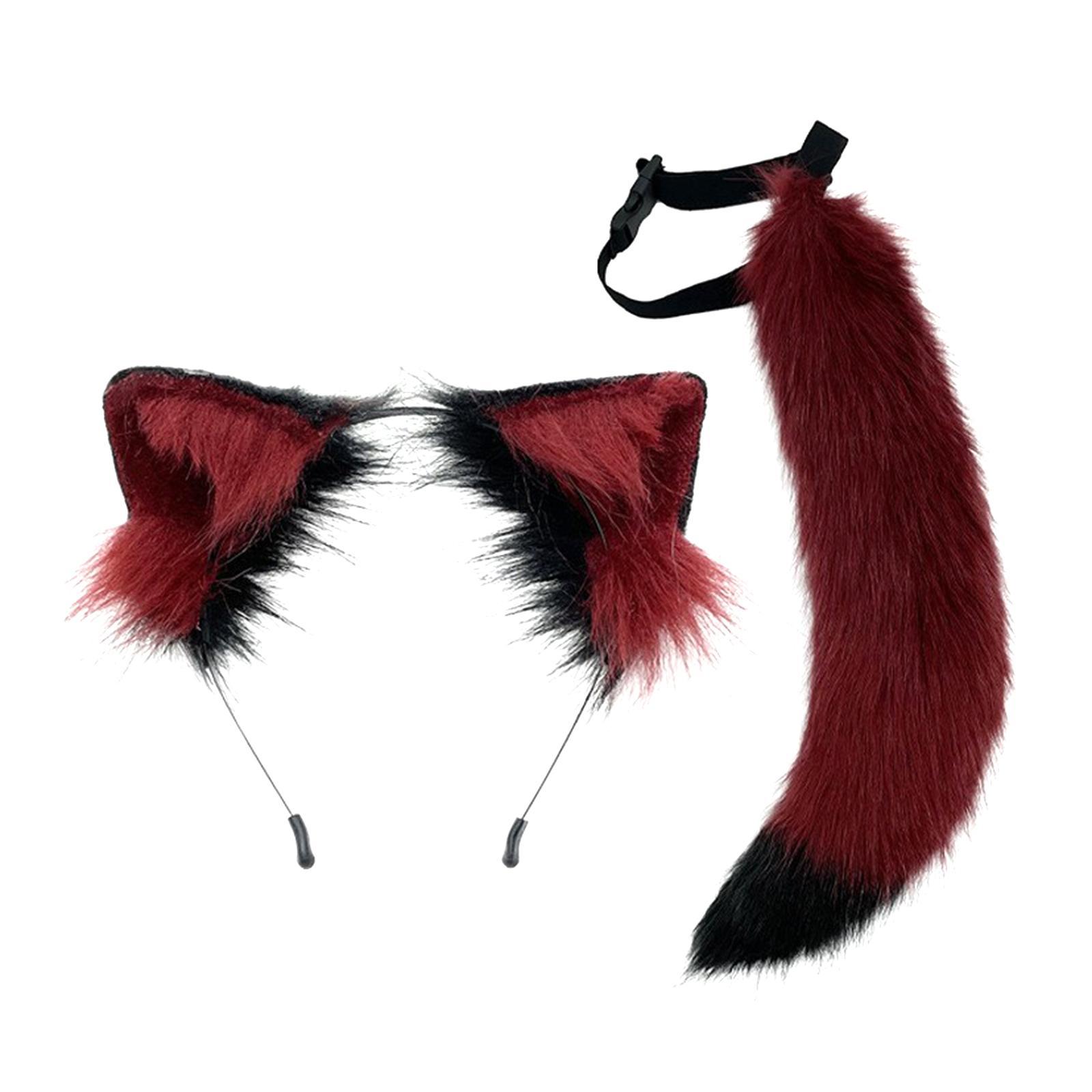 2Pieces Fox Ears Hair Hoop, Headwear Lovely Plush for Cosplay Costume Kits