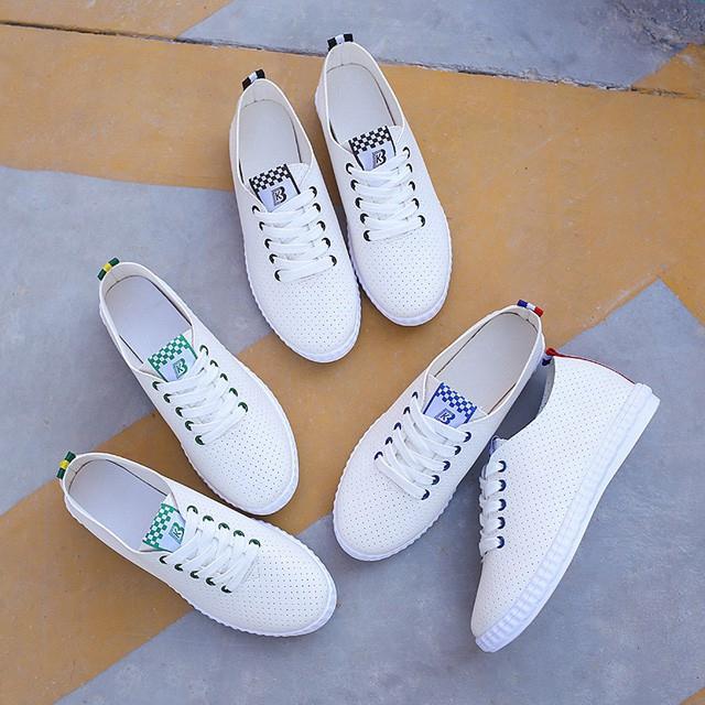Giày Sneaker nữ trắng bằng da PU phong cách mùa hè