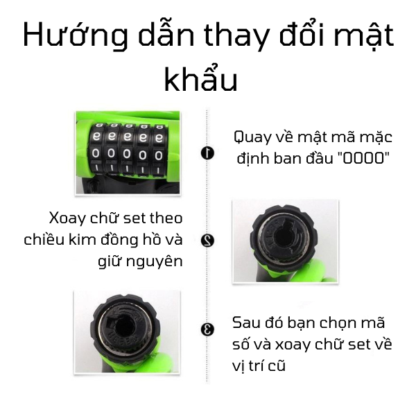 Khóa Xe Đạp Khóa Mật Khẩu Xe Đạp Chống Trộm - Khóa dây 4 số bảo mật - Dây Xích Khóa Xe Đạp, Phụ Kiện Xe Đạp