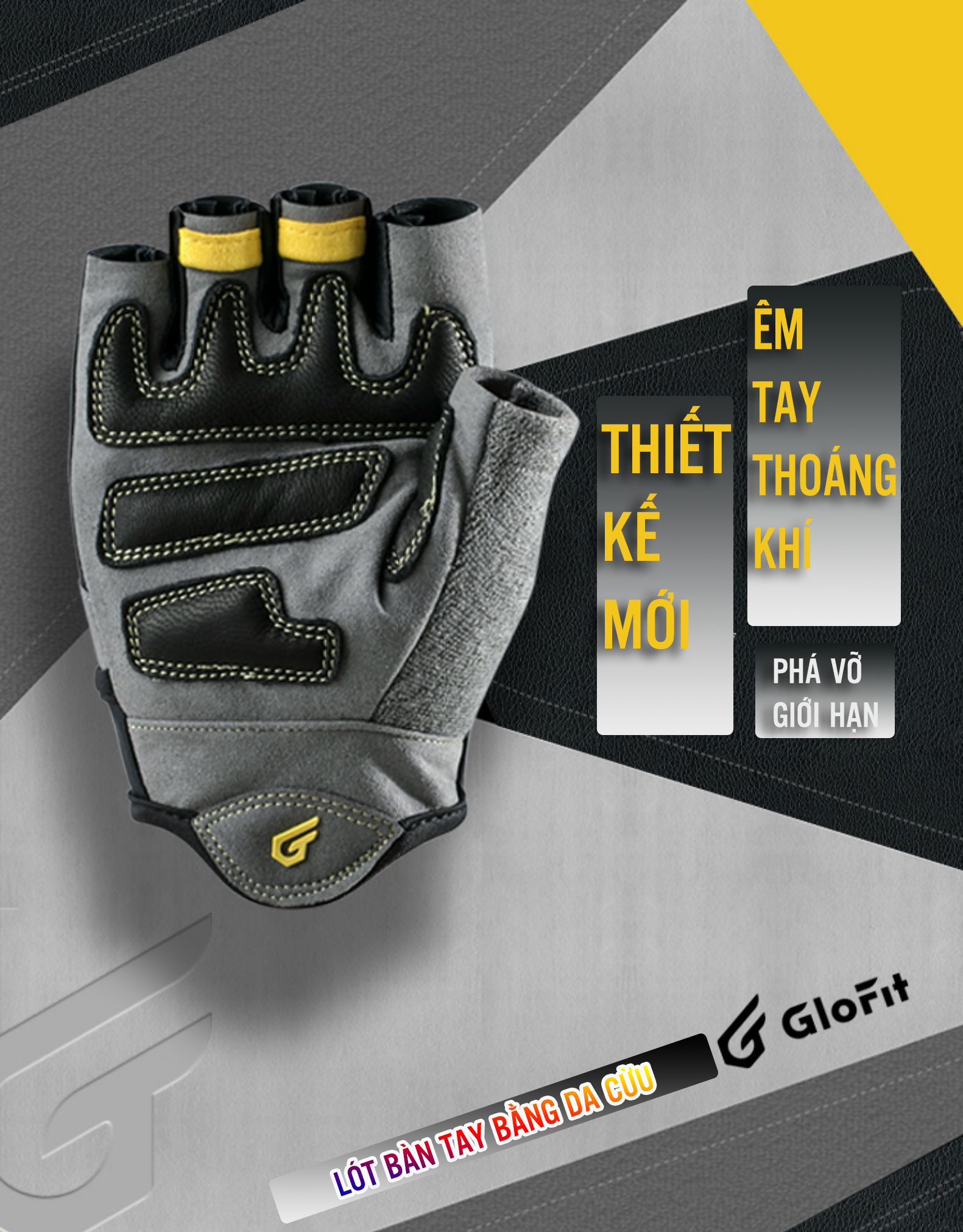 Găng Tay Tập Gym Hở Mu Glofit GFST001 - Pro 2.0 (Workout Gloves - Pro) Găng Tay Cao Cấp Đệm Bàn Tay Da Cừu, Đẹp Tinh Tế - Thoáng Mát Êm Lòng Bàn Tay (1 Đôi)