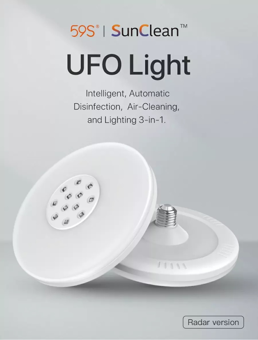 Đèn Led tích hợp UVC khử khuẩn tự động- Đèn UFO 3 chế độ - Hãng 59S - Hàng chính hãng