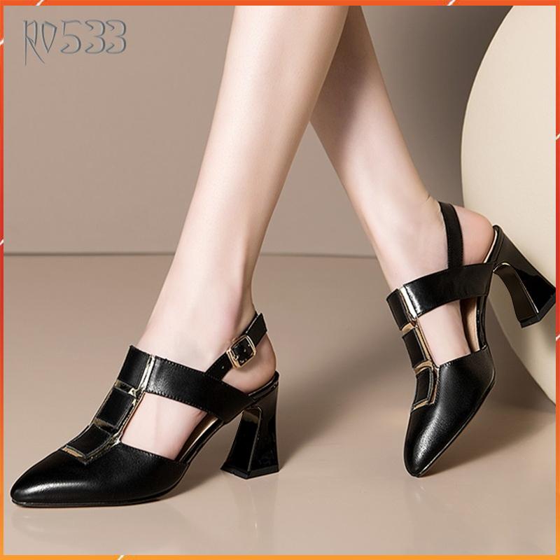 Giày cao gót nữ đẹp đế vuông 6 phân hàng hiệu rosata hai màu đen trắng ro533