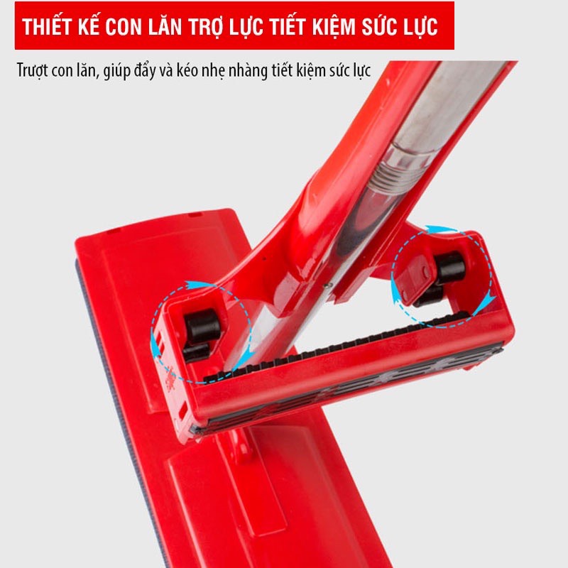 Cây lau nhà tự vắt Kitimop-Red chổi lau nhà thông minh xoay 360 độ lau sàn làm sạch, 3 bông lau