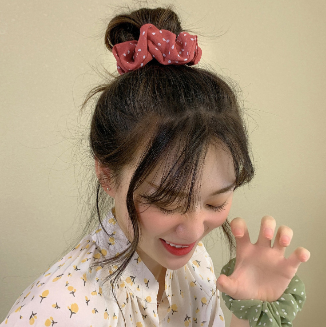 Dây buộc tóc Scrunchies Chiffon chấm bi HD47