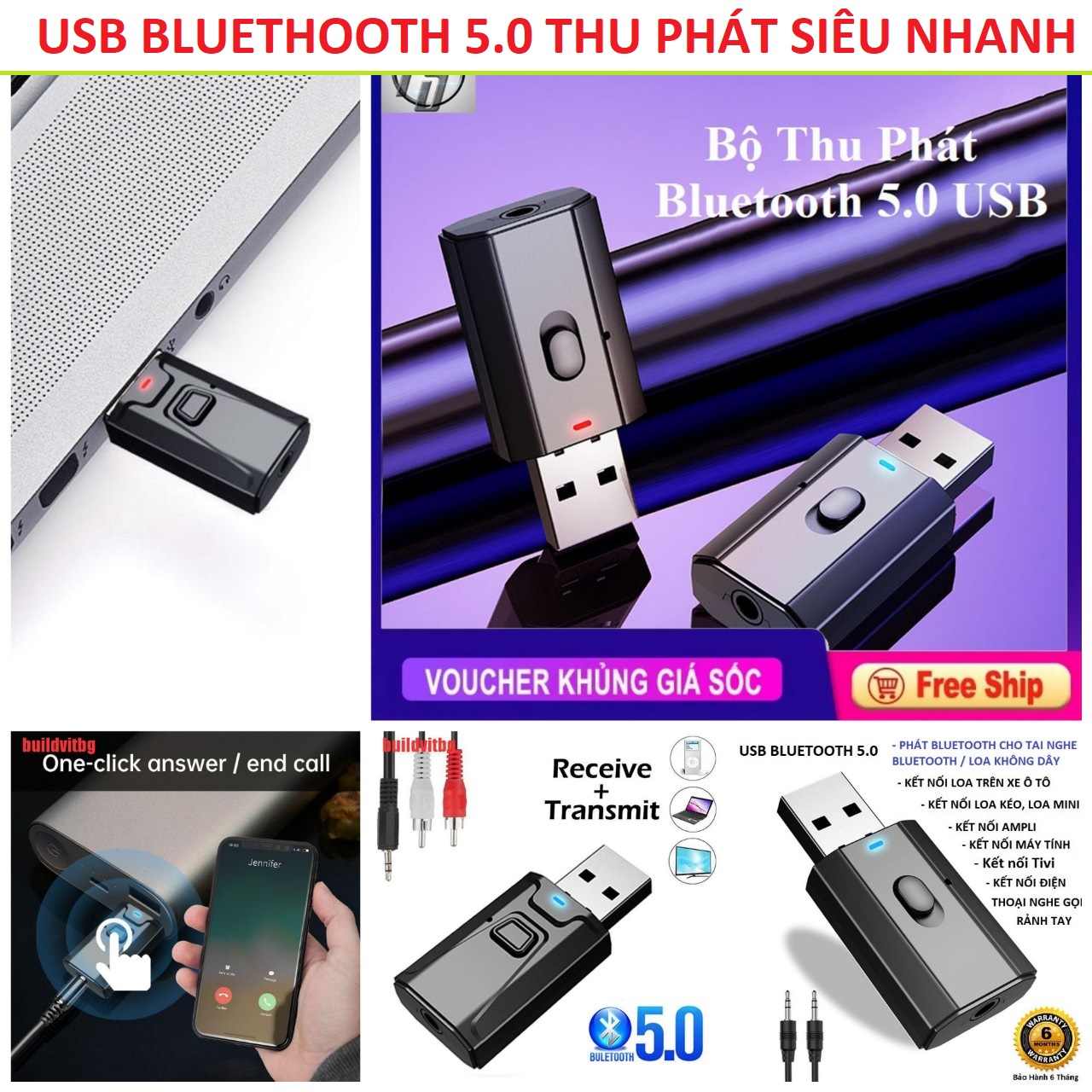 USB Bluethooth 5.0 thiết bị chuyển đổi âm thanh đạt chuẩn loại xịn hàng cao câp