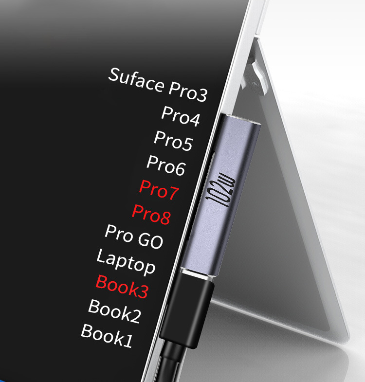 Đầu chuyển đổi sạc nhanh Type c sang Surface pro 3,4,5,6,7,8,X, Surface Go, Book 2,3 -15V