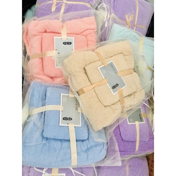 Set 2 Khăn Tắm Lông Cừu Xuất Hàn Cỡ Lớn Siêu Mềm Mịn Thấm Hút Nước