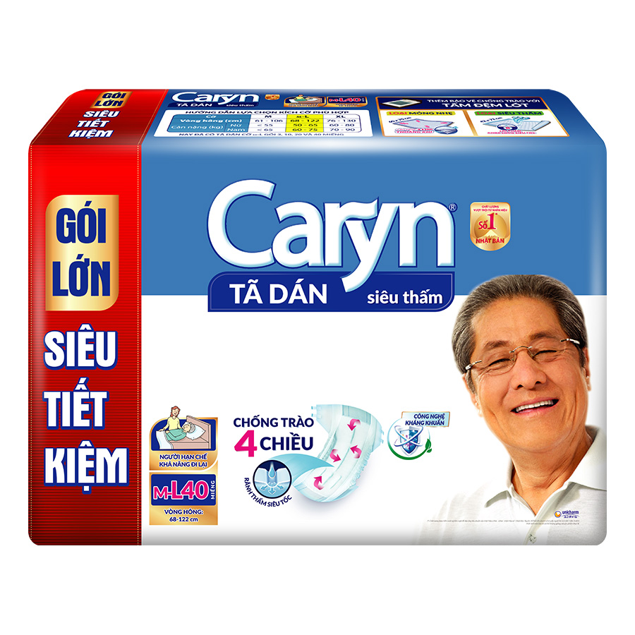 Tã Dán Siêu Thấm Caryn Gói Siêu Tiết Kiệm L40 (40 Miếng)