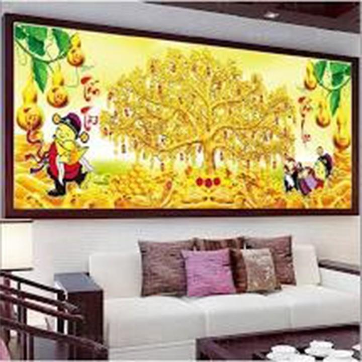 Tranh thêu cây tiền thần tài LV3368 - kích thước: 90 * 45cm.