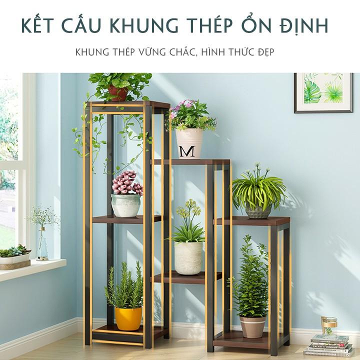 Kệ hoa trang trí phòng khách bằng sắt 3 tầng dạng bậc thang