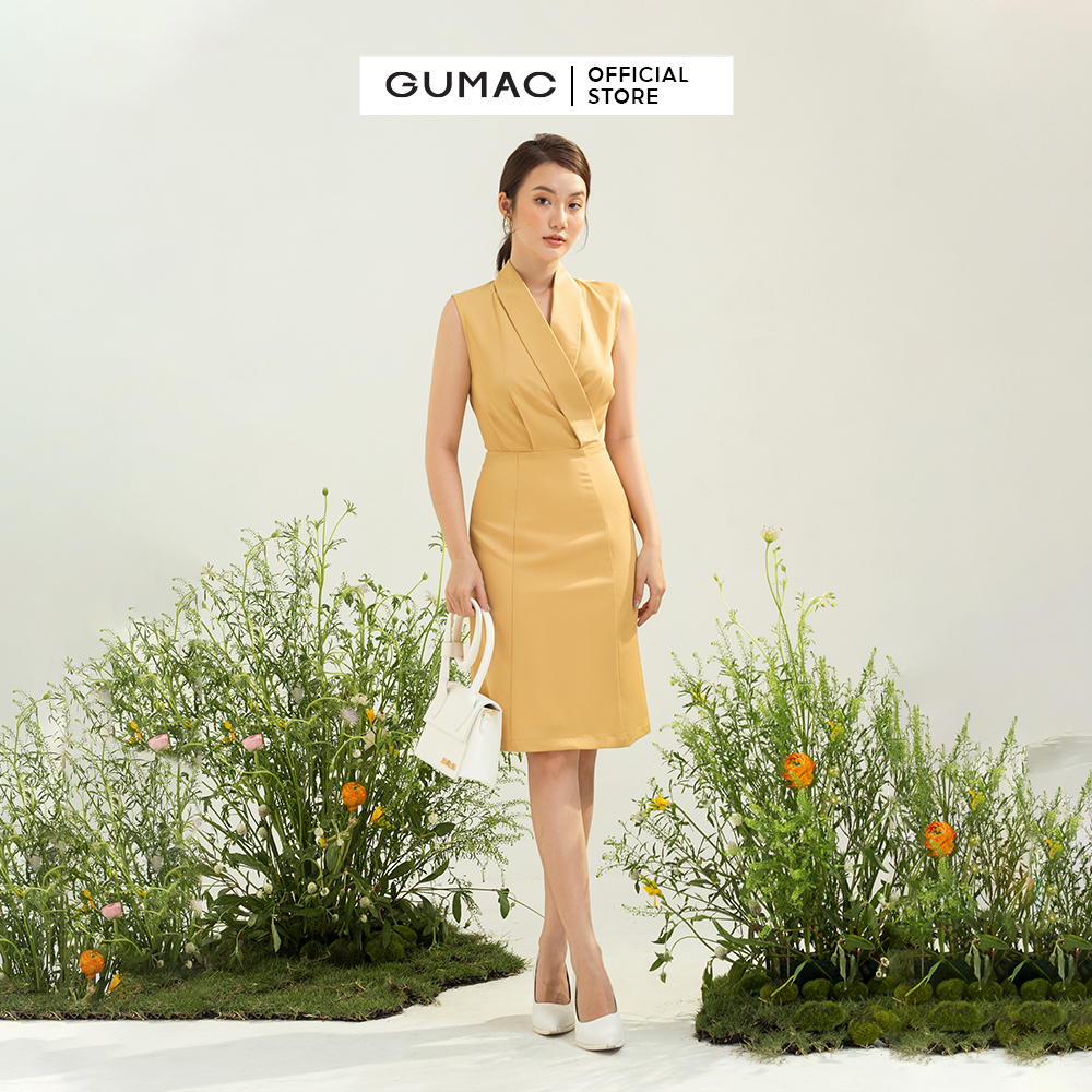 Đầm sát nách GUMAC DC03046 form A cổ vest