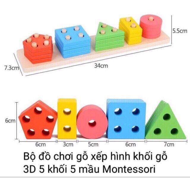 Combo 2 Bảng Giáo Cụ Montessori, Đồ Chơi Gỗ Chuỗi Thả Hình Phân Biệt Hình Khối và Màu Sắc