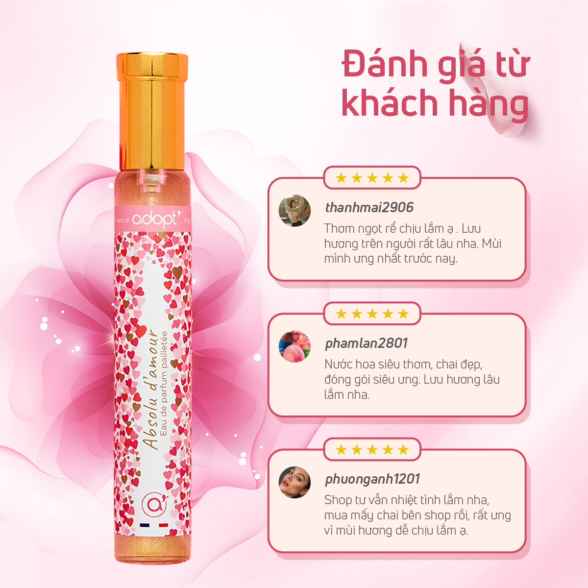 Nước hoa nữ adopt Absolu D'amour hương hoa hồng trẻ trung năng động dung tích 30ml lưu hương 6h-8h