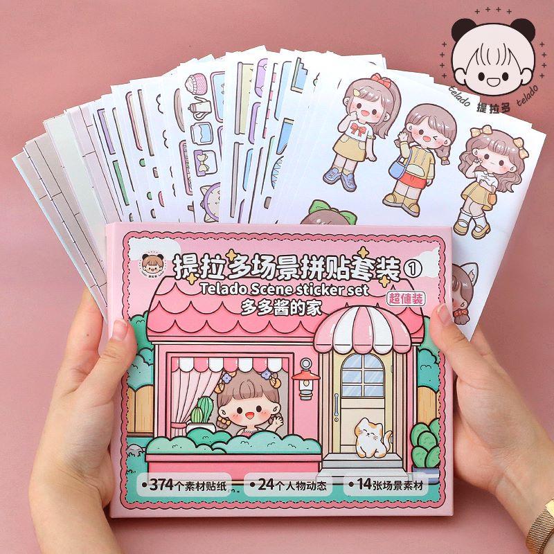 Set Sticker Trang Trí Sổ Tay Hình Cô Gái Hoạt Hình Dễ Thương - Tặng bút khắc sticker