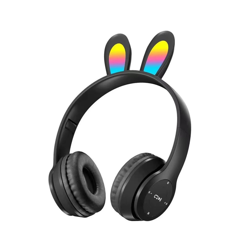 Tai Nghe Over-Ear Bluetooth P47R tai thỏ GROWNTECH có thể gập lại đèn led 7 màu dễ thương âm thanh sống động có đệm tai êm tai