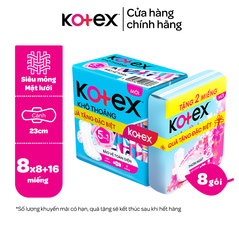 Lốc 8 gói băng vệ sinh Kotex khô thoáng siêu mỏng